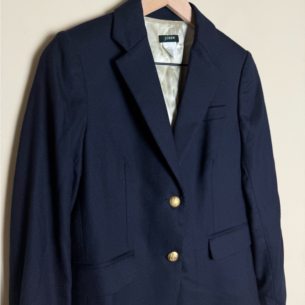 J Crew Womens Wool Button Blazer Jacket Size 2 Navy Blue Academia School Classic - Picture 2 of 4